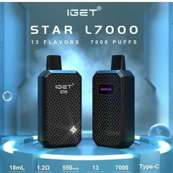 IGET Star 7000 Disposable Vape – 7,000 Puffs Rechargeable Vape with Mesh Coil, Type-C Charging & LED Star Light