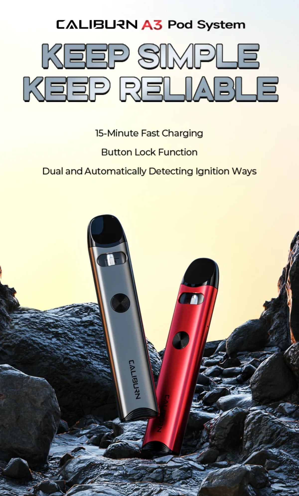 Uwell Caliburn A3 Pod Kit – 13W Refillable Vape with 520mAh Battery, PRO-FOCS Flavour Technology, Dual Activation & Fast USB-C Charging
