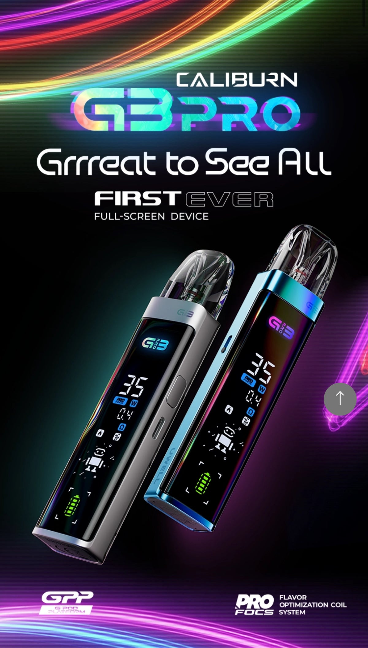 Uwell Caliburn G3 Pro Pod System Kit – 35W Rechargeable Vape with Full LCD Screen, Adjustable Airflow & Mesh Coil Pods
